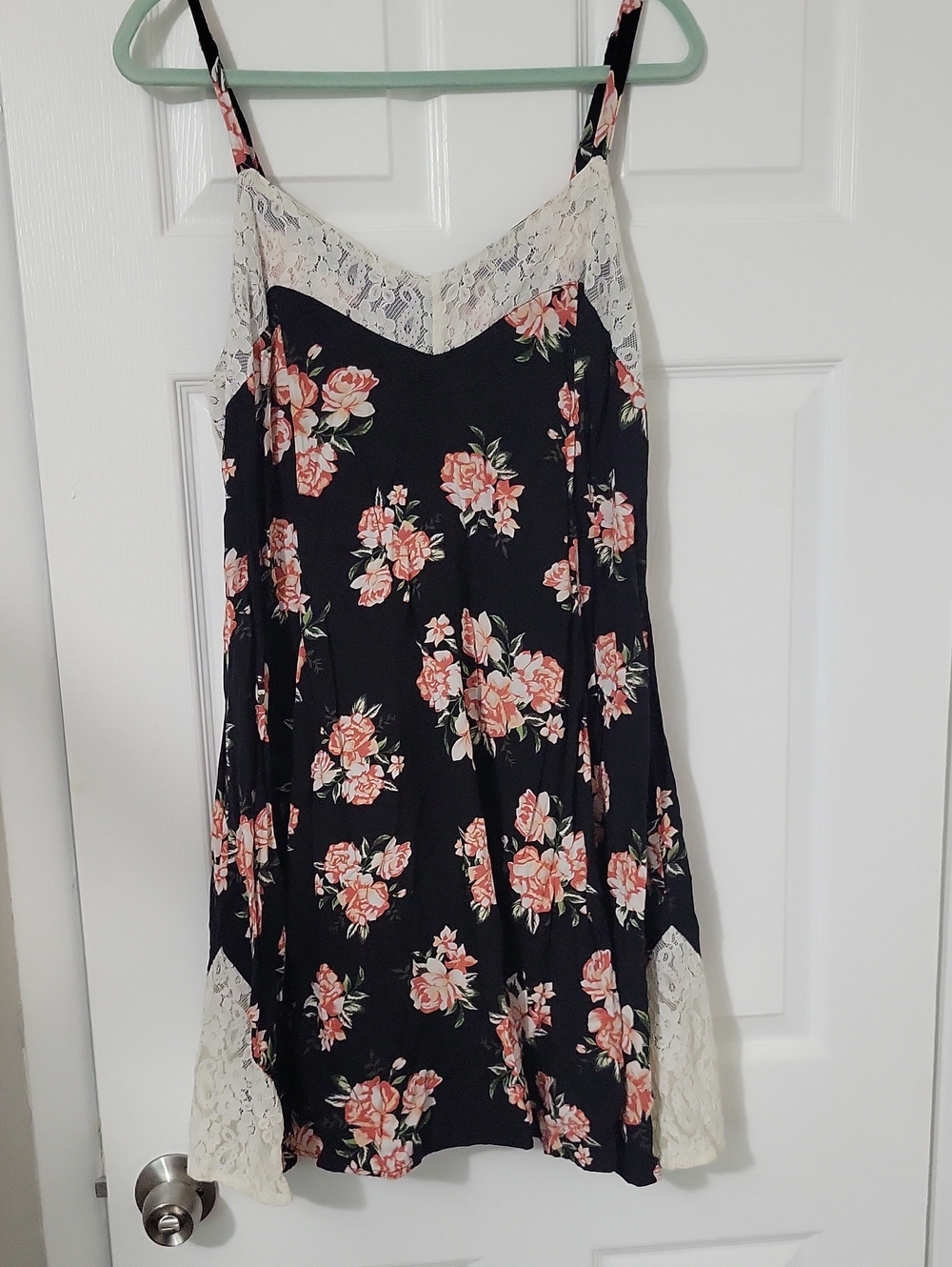 torrid Black Slip Dress with Pink Floral and Cream Lace